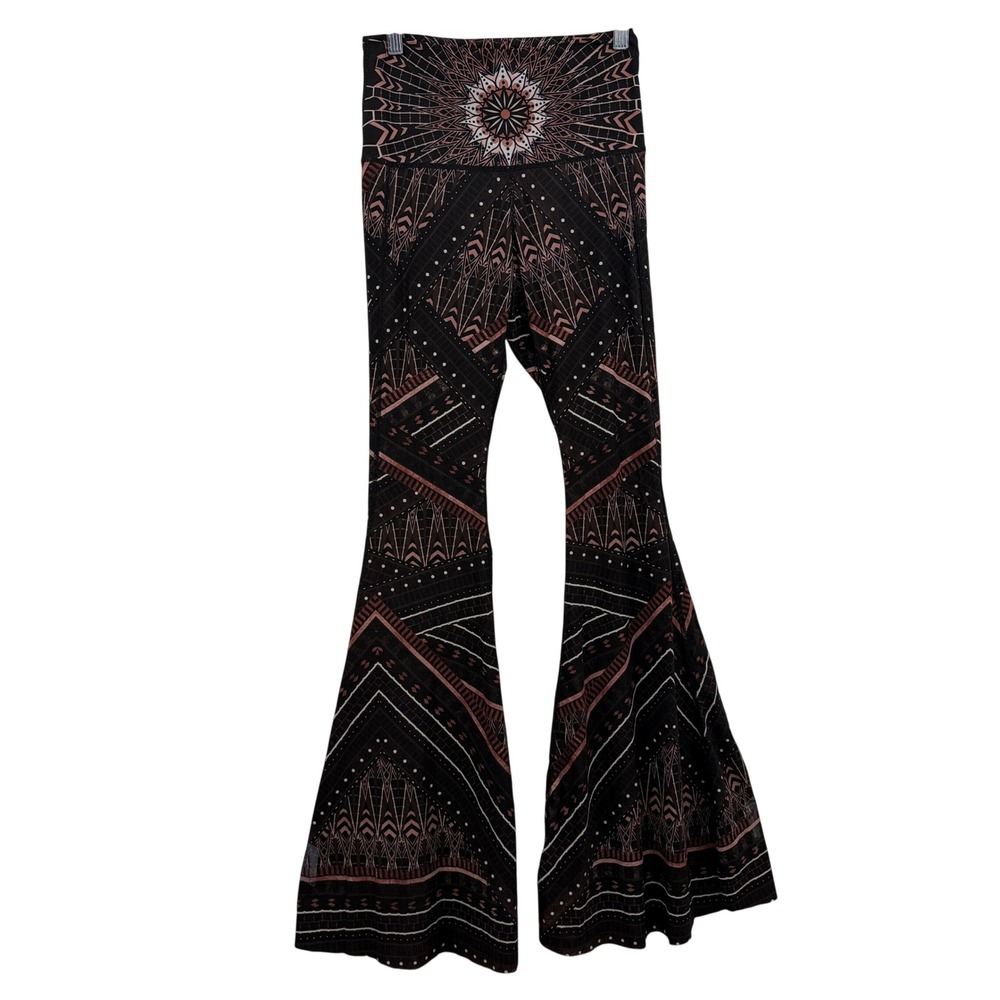 Yoga Democracy Leggings Womens S Brown Geometric Mandala Flare Yoga Bell Bottoms